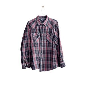 MWG Apparel Mens Plaid Flannel Pearl Snap Button Up Western Shirt Black Red XL